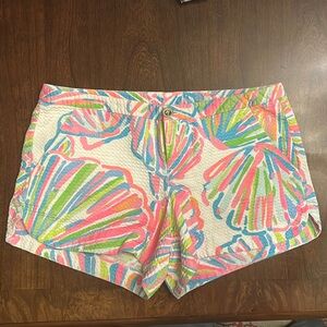 Lilly Pulitzer Pink and Blue Bermuda Shorts Vibrant Tropical Print